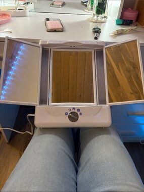 Tri-Fold LED Lighted Makeup Mirror in White